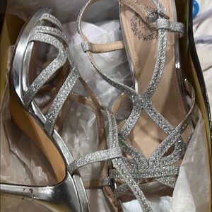 Silver Strappy Heels with Glitter Design